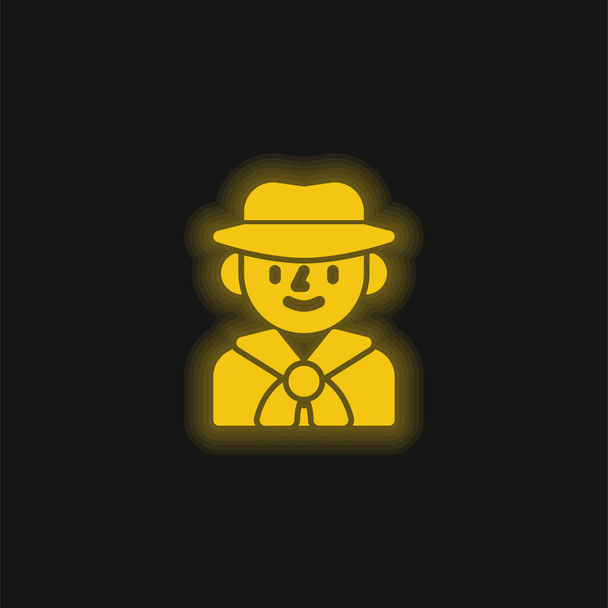Niño explorador amarillo brillante icono de neón - Vector, Imagen