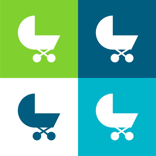 Baby Carriage Ensemble d'icônes minime plat quatre couleurs - Vecteur, image