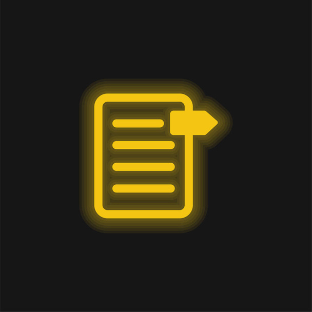 Bookmark On File yellow glowing neon icon - Vector, Image