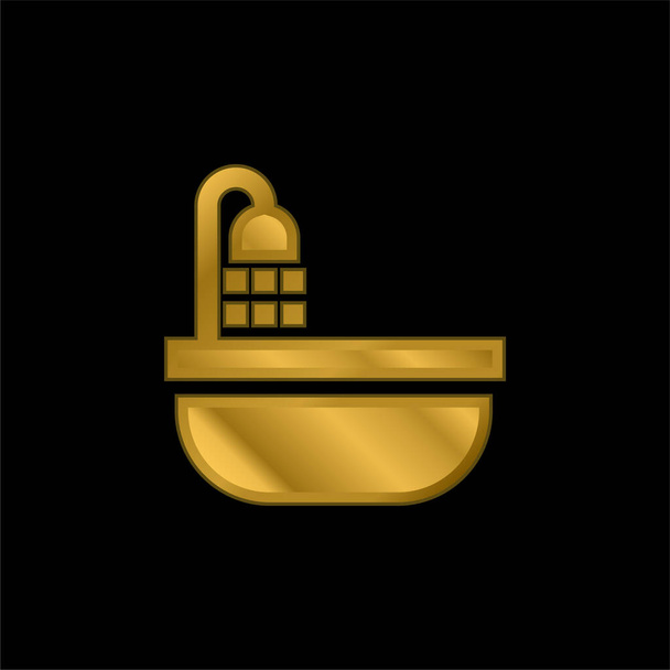 Küvet altın kaplama metalik simge veya logo vektörü - Vektör, Görsel