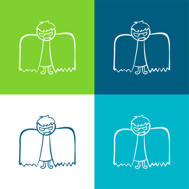 Boy With Halloween Winged Costume Flat four color minimal icon set - Vector, Image