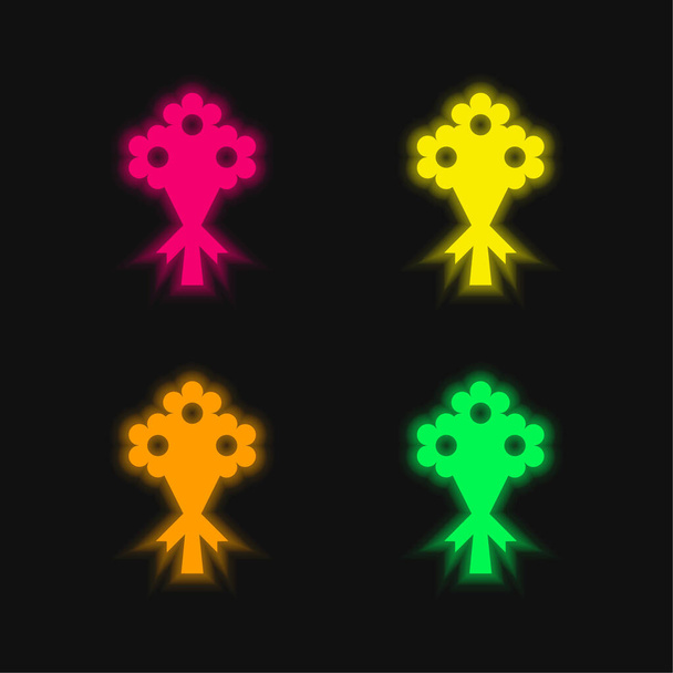 Boeket vier kleuren gloeiende neon vector icoon - Vector, afbeelding