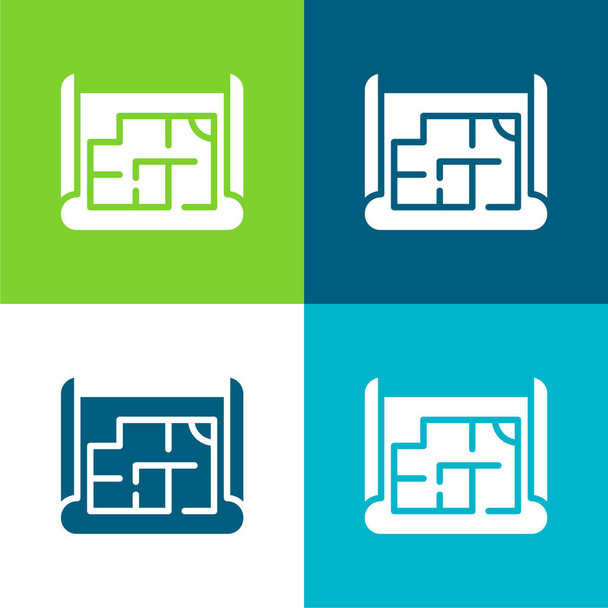 Plano Plano de cuatro colores mínimo icono conjunto - Vector, imagen