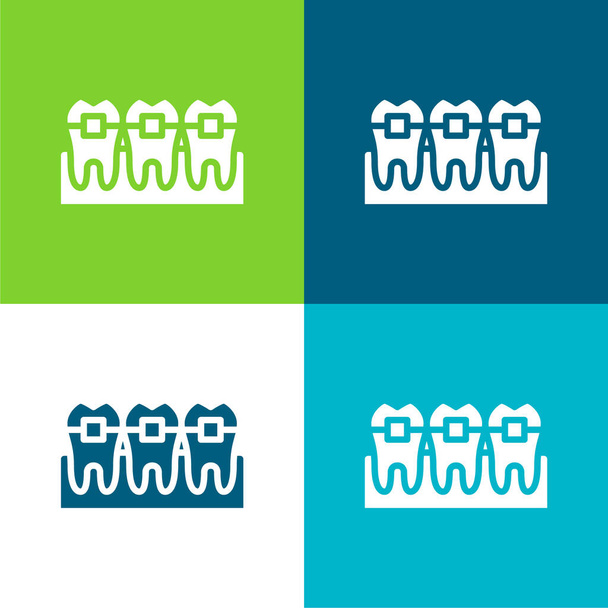 Брекеты Плоские четыре цвета минимальный набор значков - Вектор,изображение