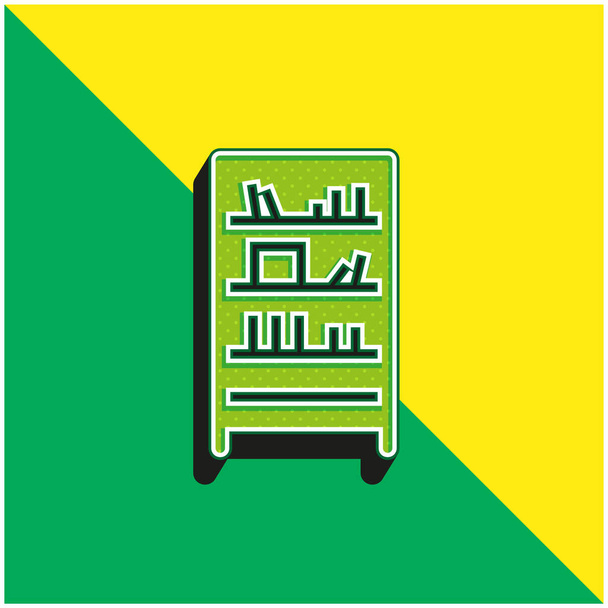 Bookshelf Green and yellow modern 3d vector icon logo - Vector, Image