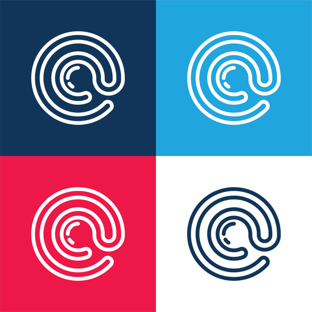 Em azul e vermelho conjunto de ícones mínimos de quatro cores - Vetor, Imagem