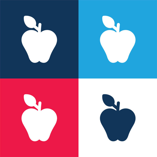 Apple blauw en rood vier kleuren minimale pictogram set - Vector, afbeelding