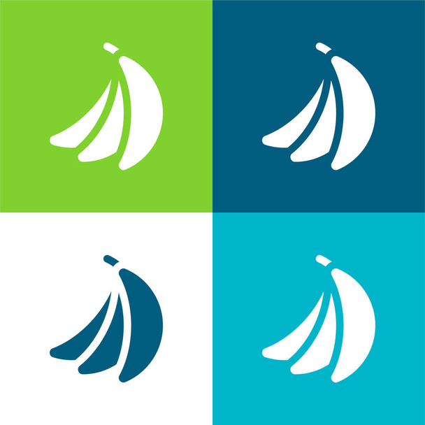 Banán lapos négy szín minimális ikon készlet - Vektor, kép