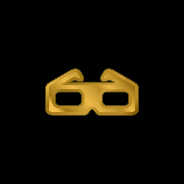 Gafas 3D chapado en oro icono metálico o logo vector - Vector, imagen