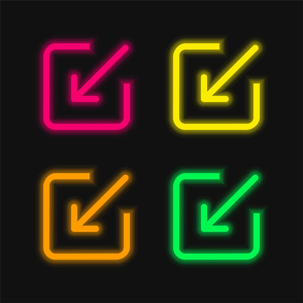 Pfeil Eingabe in Quadrat vier Farbe leuchtenden Neon-Vektor-Symbol - Vektor, Bild