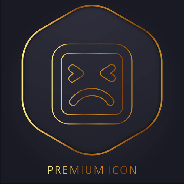 Visage en colère de forme carrée contour ligne d'or logo premium ou icône - Vecteur, image