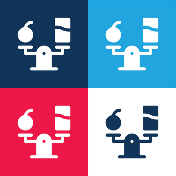 Dieta equilibrada azul y rojo conjunto de iconos mínimo de cuatro colores - Vector, imagen