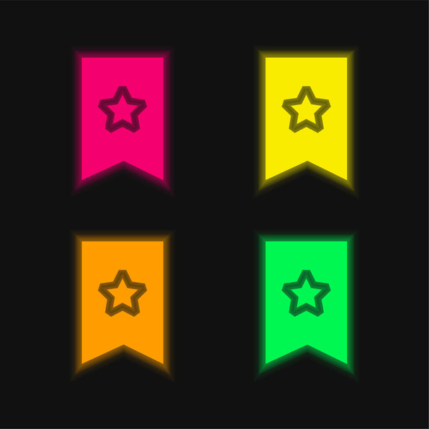Bookmark four color glowing neon vector icon - Vector, Image