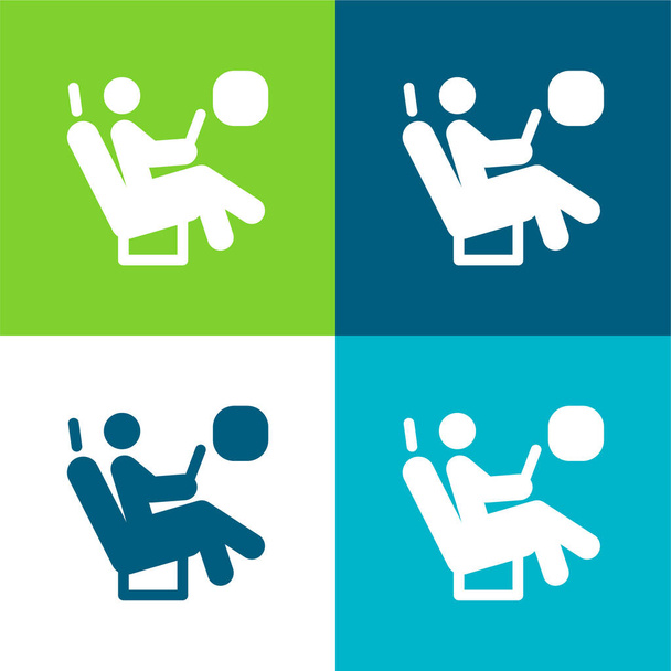 Assento de avião Conjunto de ícones mínimos de quatro cores plano - Vetor, Imagem