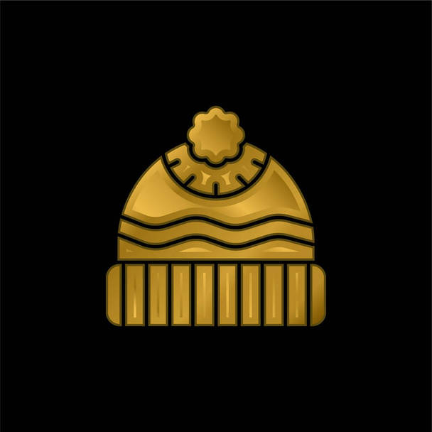 Gorro chapado en oro icono metálico o logo vector - Vector, Imagen