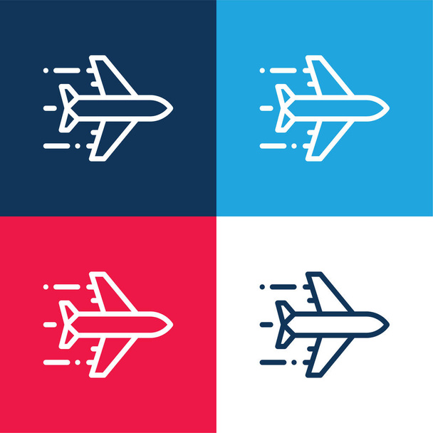 Letadlo modré a červené čtyři barvy minimální ikona nastavena - Vektor, obrázek
