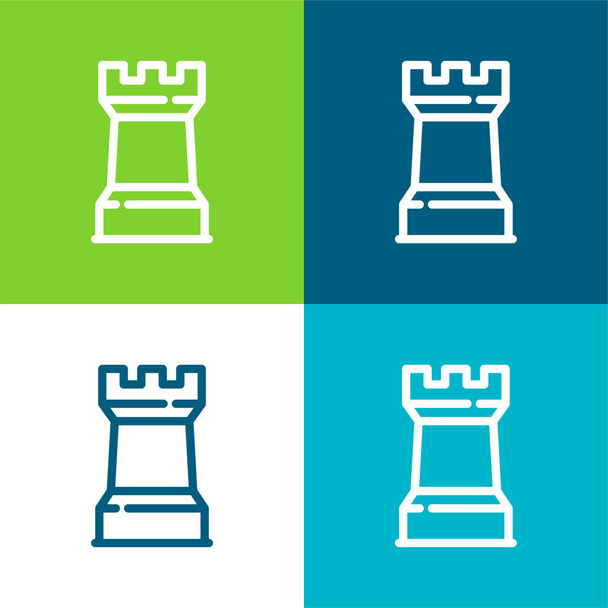 Big Towers Set di icone minime piatte a quattro colori - Vettoriali, immagini