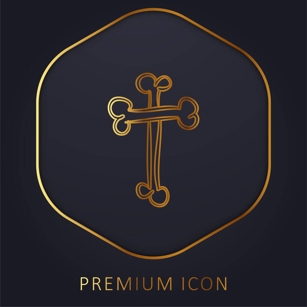 Bones Cross Religious Halloween Sign Outline golden line premium logo or icon - Vector, Image