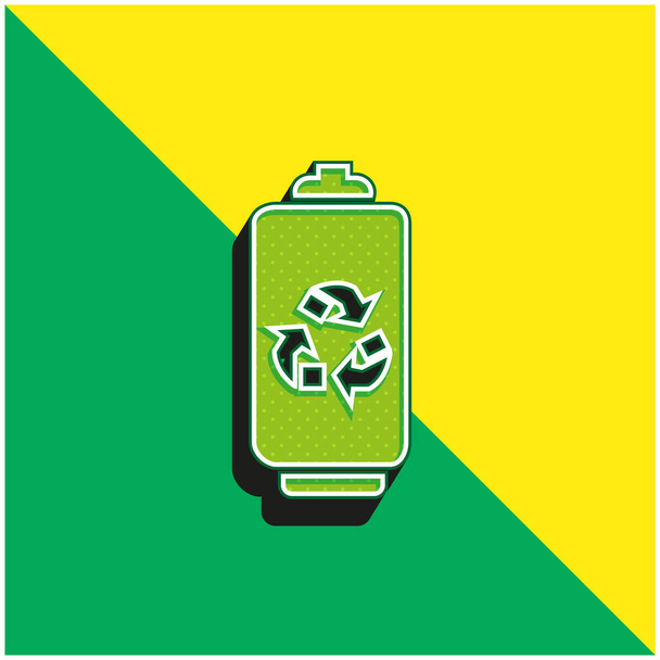 Akkumulátor újrahasznosítás szimbólum Zöld és sárga modern 3D vektor ikon logó - Vektor, kép