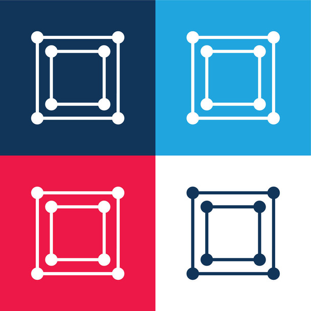Bounding Box azul e vermelho conjunto de ícones mínimos de quatro cores - Vetor, Imagem
