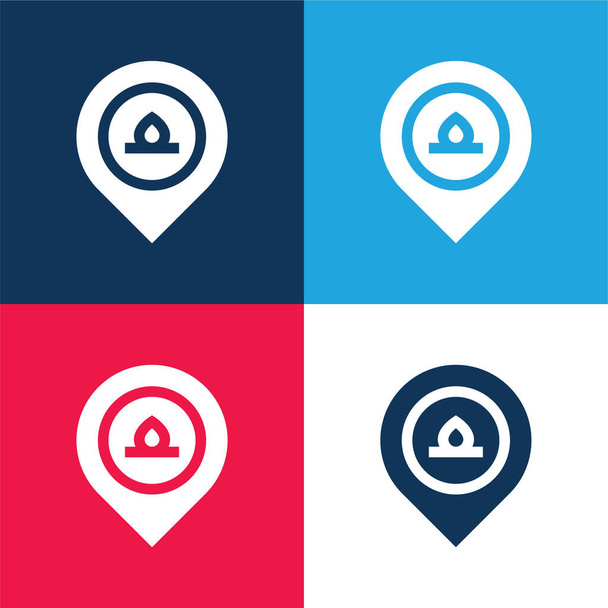 Bonfire azul y rojo conjunto de iconos mínimo de cuatro colores - Vector, Imagen