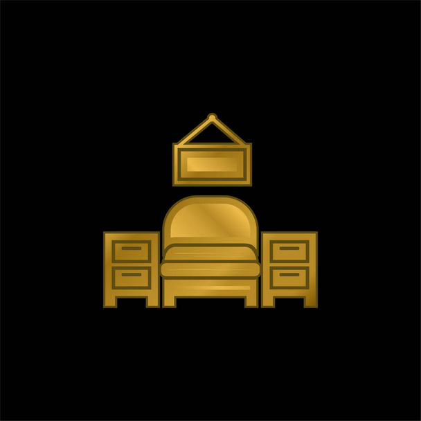 Quarto Mobiliário Equipamentos banhado a ouro ícone metálico ou logotipo vetor - Vetor, Imagem