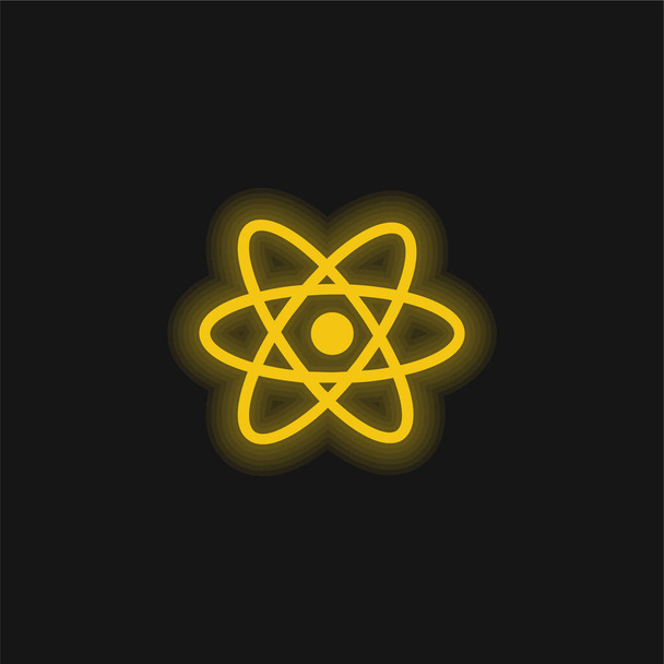 Símbolo átomo amarillo brillante icono de neón - Vector, Imagen