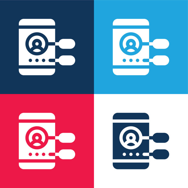 App Development blau und rot vier Farben Minimalsymbolsatz - Vektor, Bild