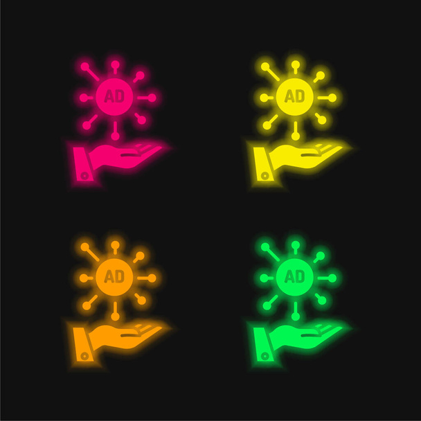Ad čtyři barvy zářící neonový vektor ikona - Vektor, obrázek