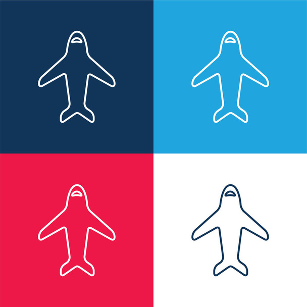 Avión Ultrathin Outline azul y rojo conjunto de iconos mínimo de cuatro colores - Vector, imagen