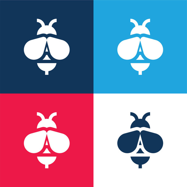 Abeille bleu et rouge quatre couleurs minimum jeu d'icônes - Vecteur, image