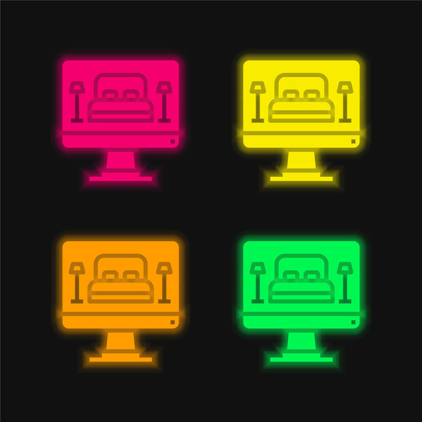 Könyvelés négy szín izzó neon vektor ikon - Vektor, kép