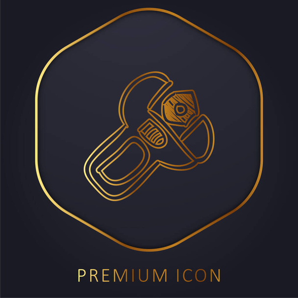 Logo o icona premium della linea dorata dello strumento disegnato a mano della chiave regolabile - Vettoriali, immagini