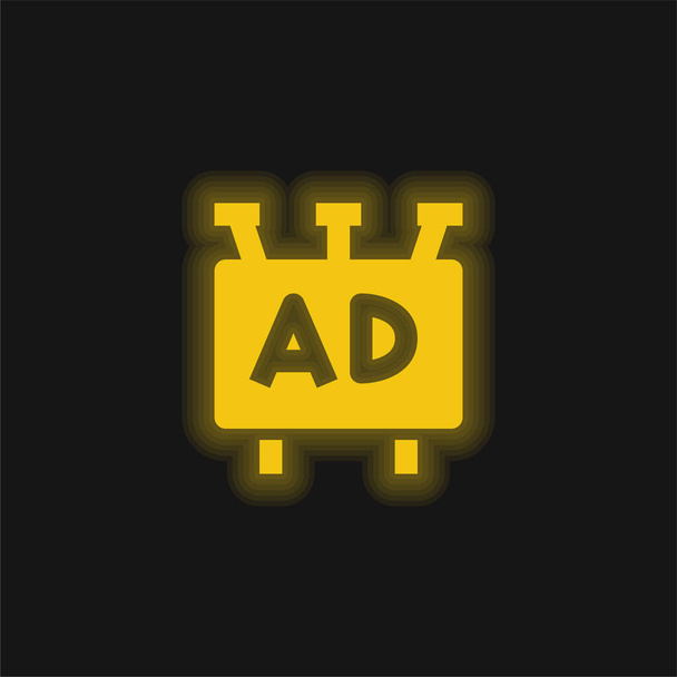 黄色の輝くネオンアイコンを広告 - ベクター画像