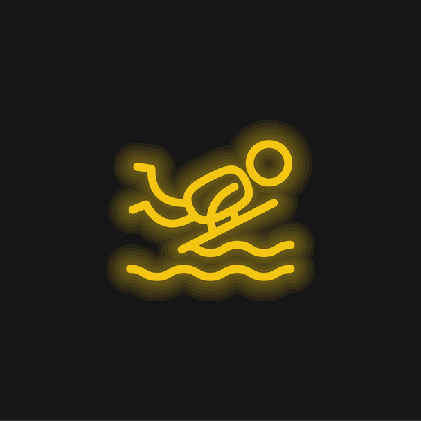 Bodyboard amarillo brillante icono de neón - Vector, Imagen