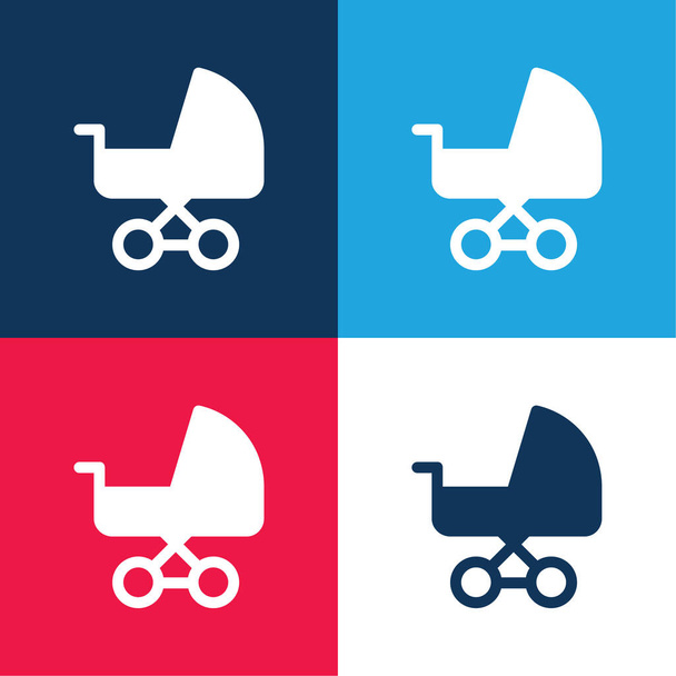 Baby Carriage blue and red four color minimal icon set - Vector, Image