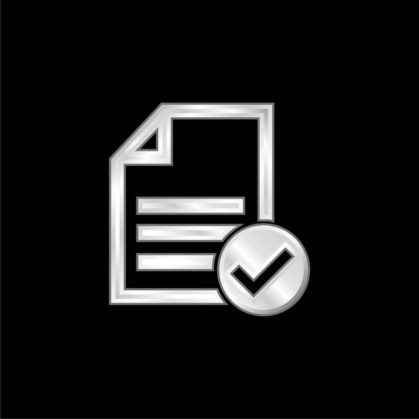 Aceitar arquivo ou Checklist prata banhado ícone metálico - Vetor, Imagem