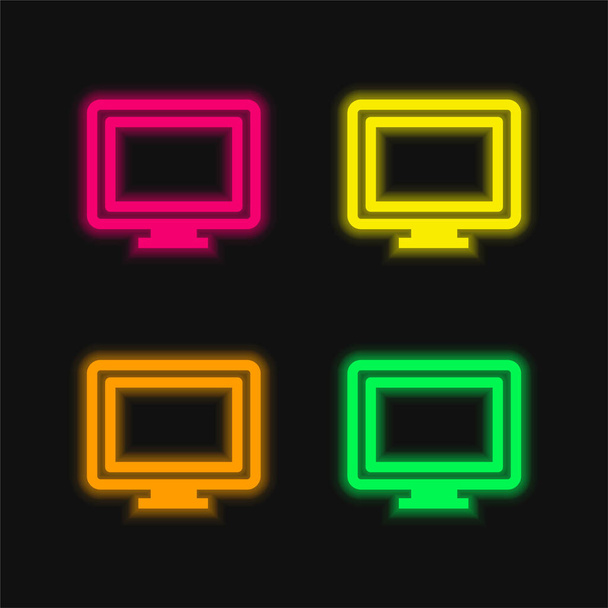 Big Computer Monitor cztery kolory świecące neon wektor ikona - Wektor, obraz