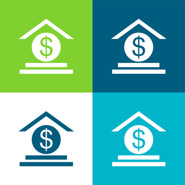 Банковский знак Плоский четырехцветный минимальный набор значков - Вектор,изображение