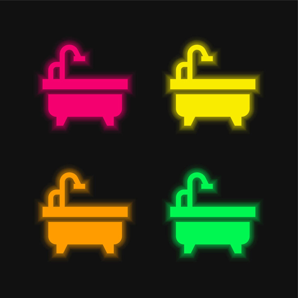 Vasca da bagno quattro colori luminosi icona vettoriale al neon - Vettoriali, immagini