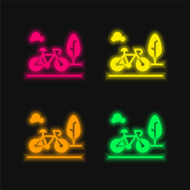 Ποδήλατο τέσσερις χρώμα λαμπερό νέον διάνυσμα εικονίδιο - Διάνυσμα, εικόνα