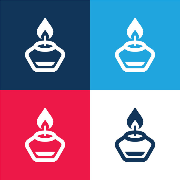 Aromaterápia kék és piros négy szín minimális ikon készlet - Vektor, kép