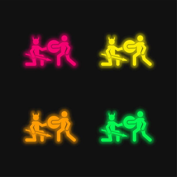 Kampf um leuchtende Neon-Vektorsymbole in vier Farben - Vektor, Bild