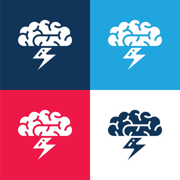 Tormenta de ideas azul y rojo conjunto de iconos mínimo de cuatro colores - Vector, Imagen
