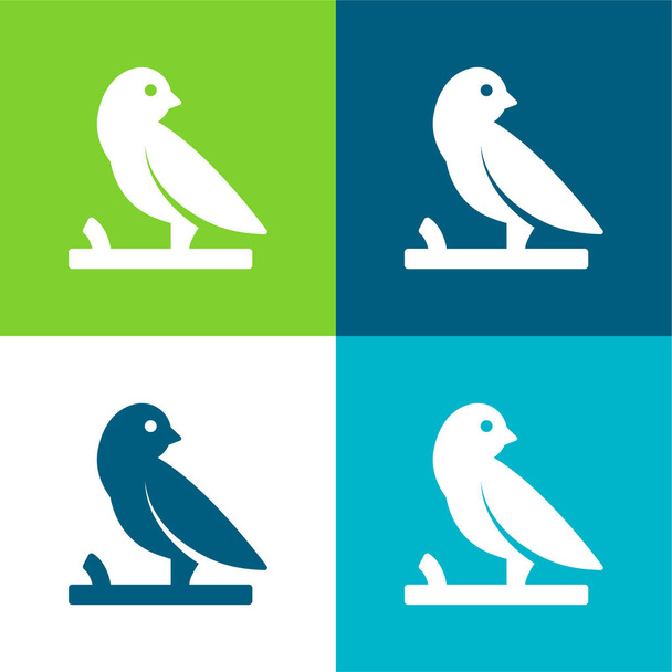 Pták na větvi Byt čtyři barvy minimální ikona nastavena - Vektor, obrázek