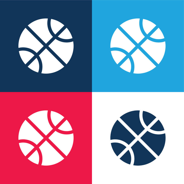 Basketbal modrá a červená čtyři barvy minimální ikona sada - Vektor, obrázek