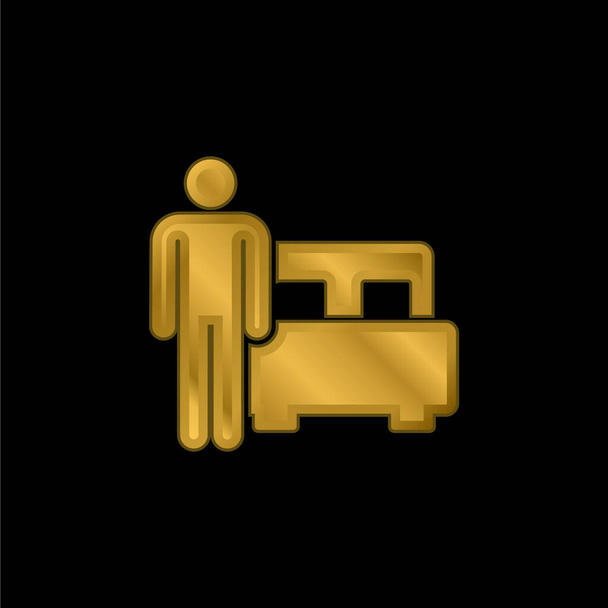 Cama banhado a ouro ícone metálico ou vetor logotipo - Vetor, Imagem