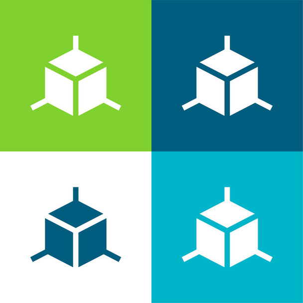 3D Cube Flat vier kleuren minimale pictogram set - Vector, afbeelding