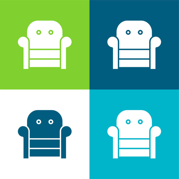 Кресло Плоский четырехцветный минимальный набор значков - Вектор,изображение