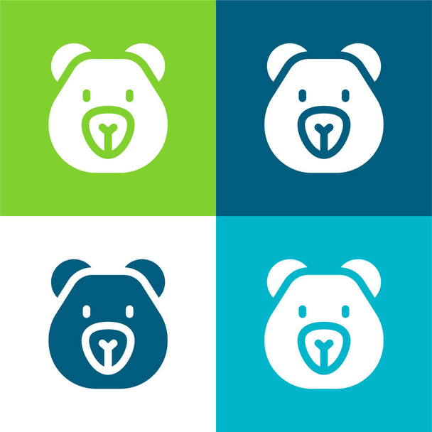 Ensemble d'icônes minimal Bear Flat quatre couleurs - Vecteur, image